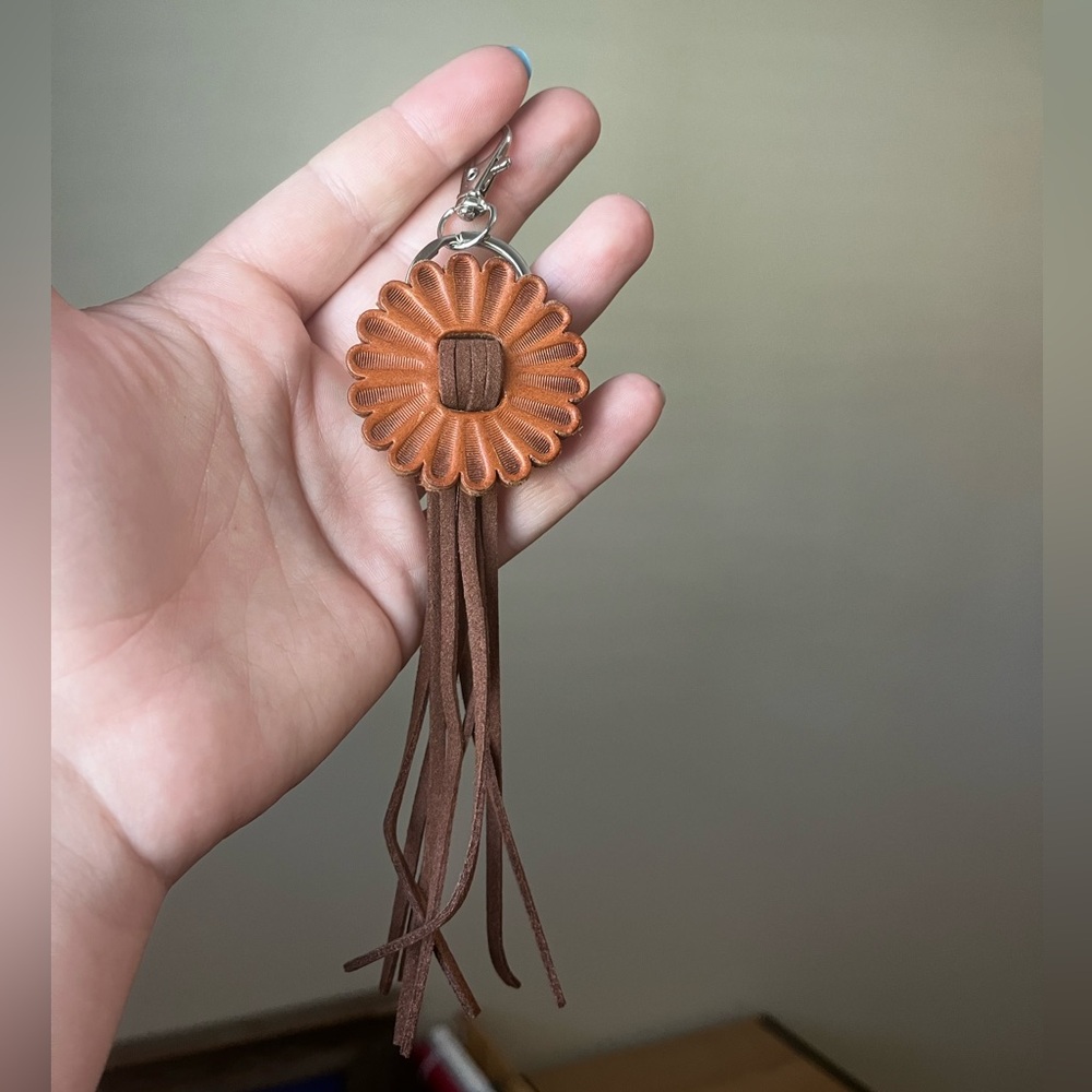 Leather Rosette Fringe Keychain
